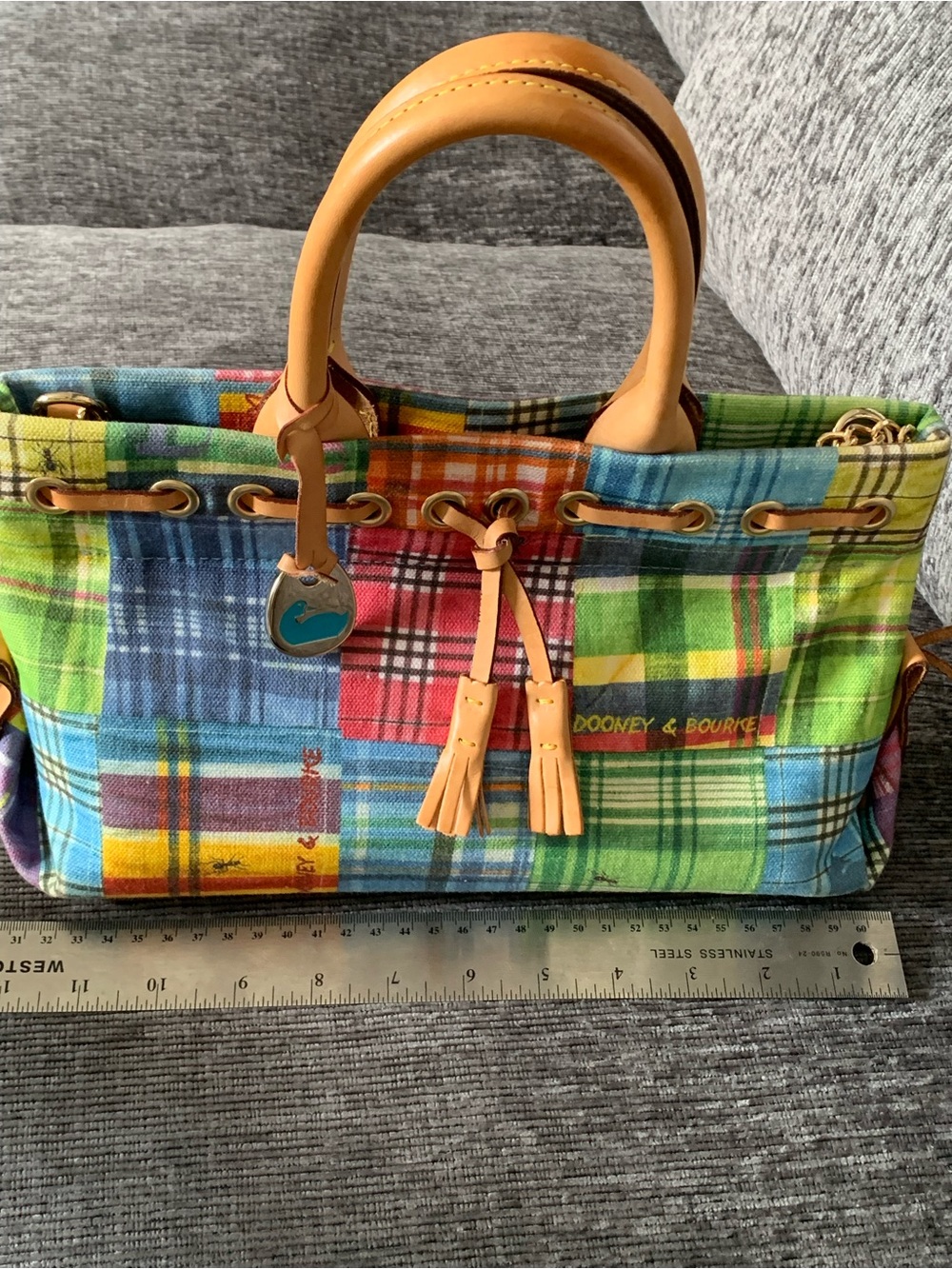 Madras picnic print satchel - Picture 11 of 15